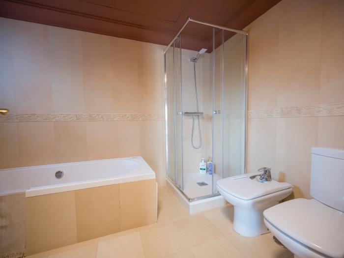 Bathtub, walk in shower, toilet, bidet and sink in en suite bathroom