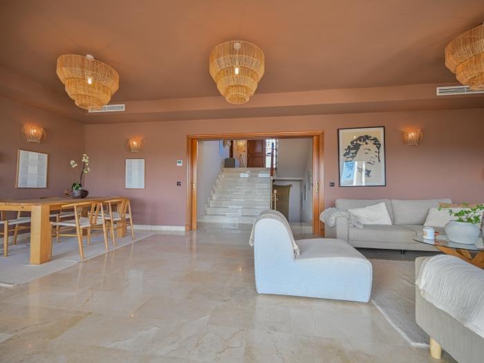 Marble tiles in spacious living room